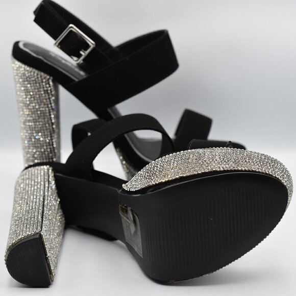 Qupid Black and Rhinestone Platform Heels - Picture 4 of 7